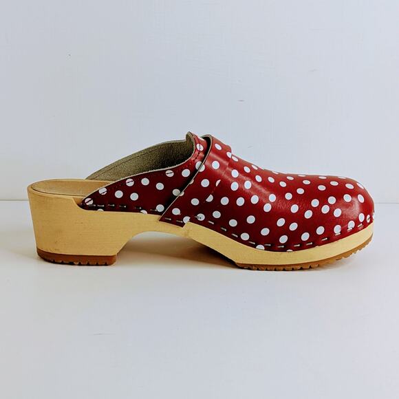 Verka Polka Dot Clogs 40 Red White Slip On Wood Platform Retro Aesthetic Chic - Picture 9 of 14